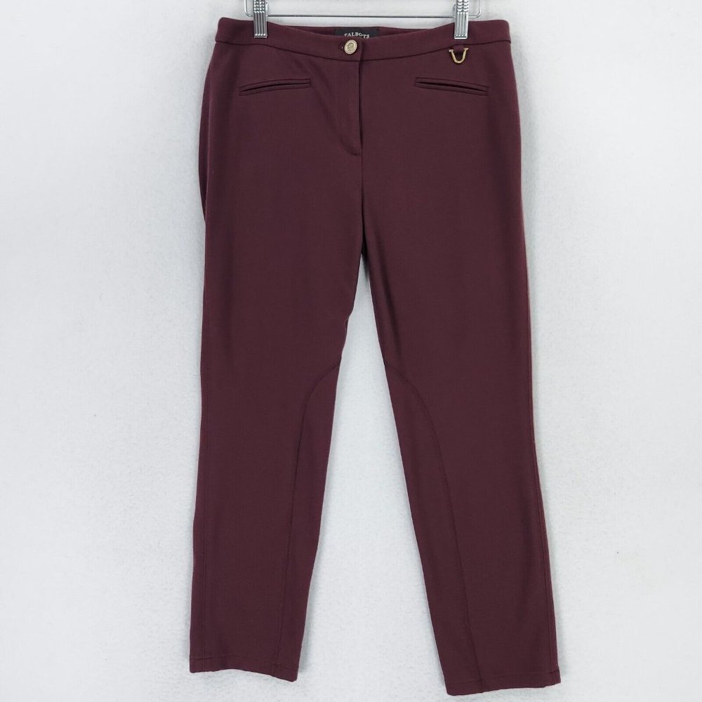 Talbots Pants Women 4 Burgundy Dalton Stretch Mid Rise Tapered Equestrian Seamed - Picture 1 of 13
